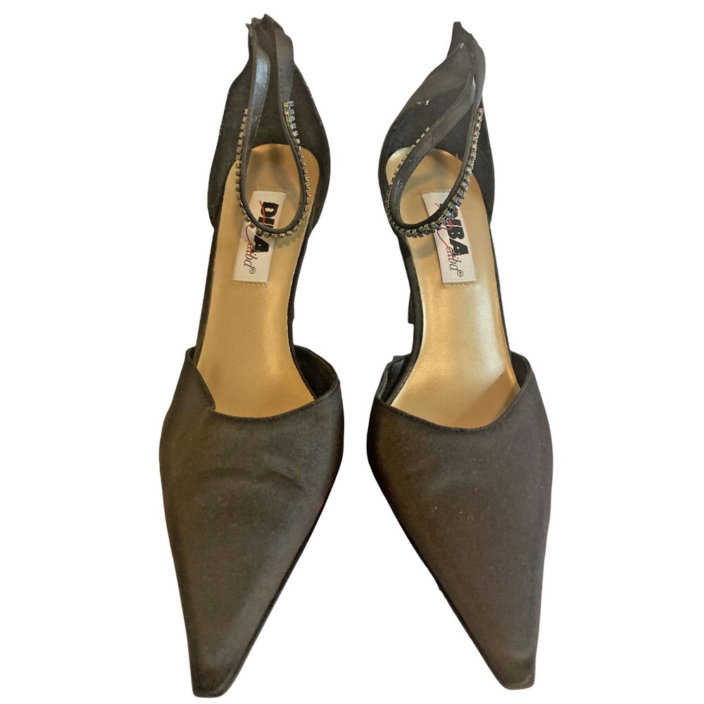 DIBA Womens Shoes BLITZ Black Supreme Satin 9.5M Ankle Strap Heels EUC With Box
